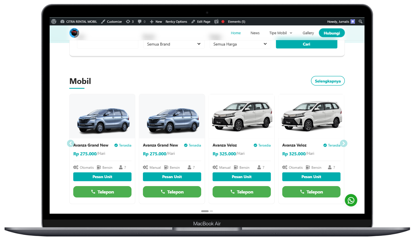 Website Rental Mobil